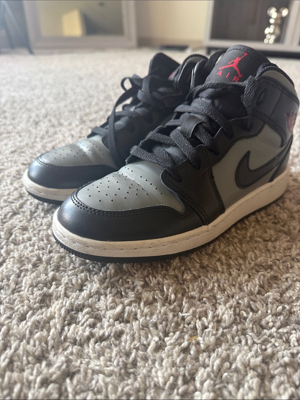 Jordan Mid-Top Sneakers in Black, Gray and Red Accent